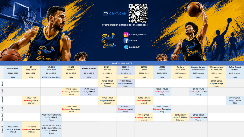 NOUVEAU PLANNING ENTRAINEMENT ANNEE 2026/2027